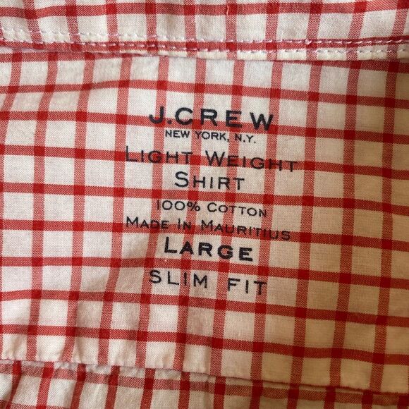 J. Crew Light Weight Button Down Shirt Men's Size L Slim Fit Check Red White - Picture 14 of 14
